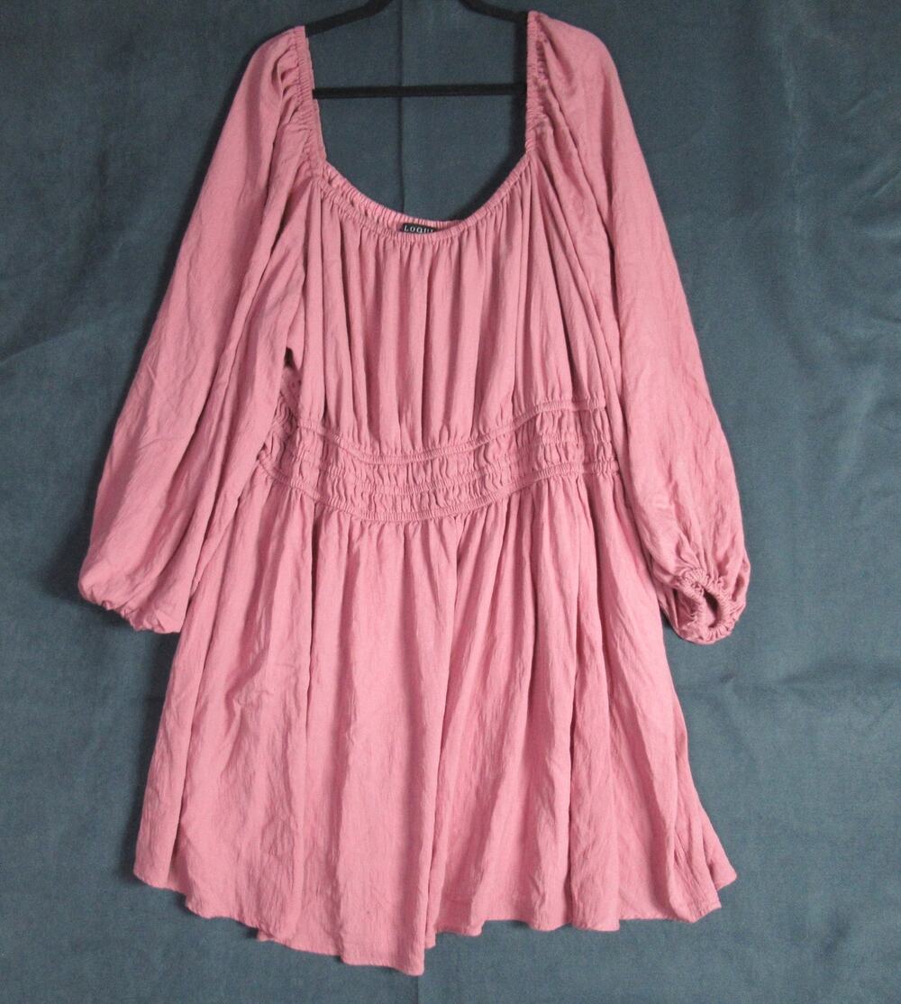 Eloquii Dress Womens 28 Pink Smocked Waist Boho Midi Prairie Peasant Romantic